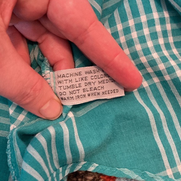 Vintage gingham button down teal buffalo plaid XL short sleeves - Picture 3 of 6